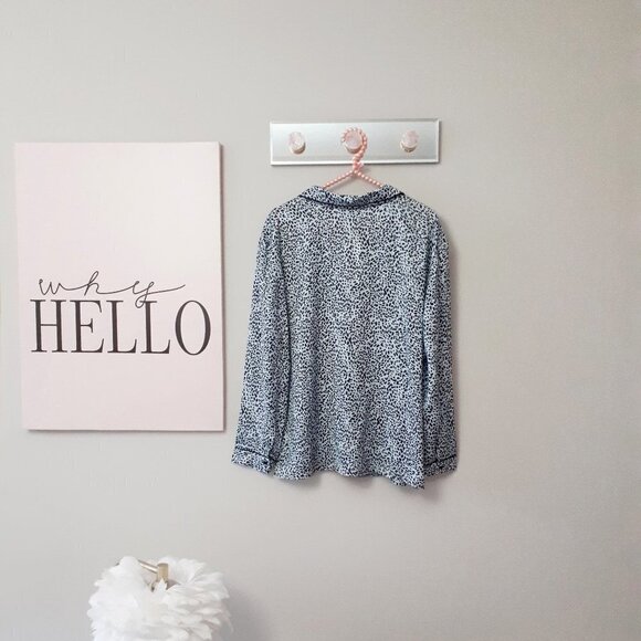 NWT Cupcakes & Cashmere blue / black animal print PJ inspired blouse, L - Picture 8 of 11